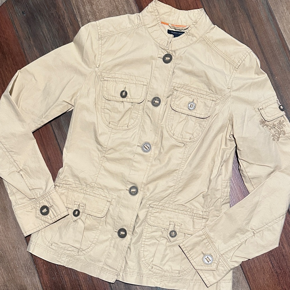 Tommy Hilfiger Khaki Utility Jacket – Size 4, 100% Cotton, Military Style‎